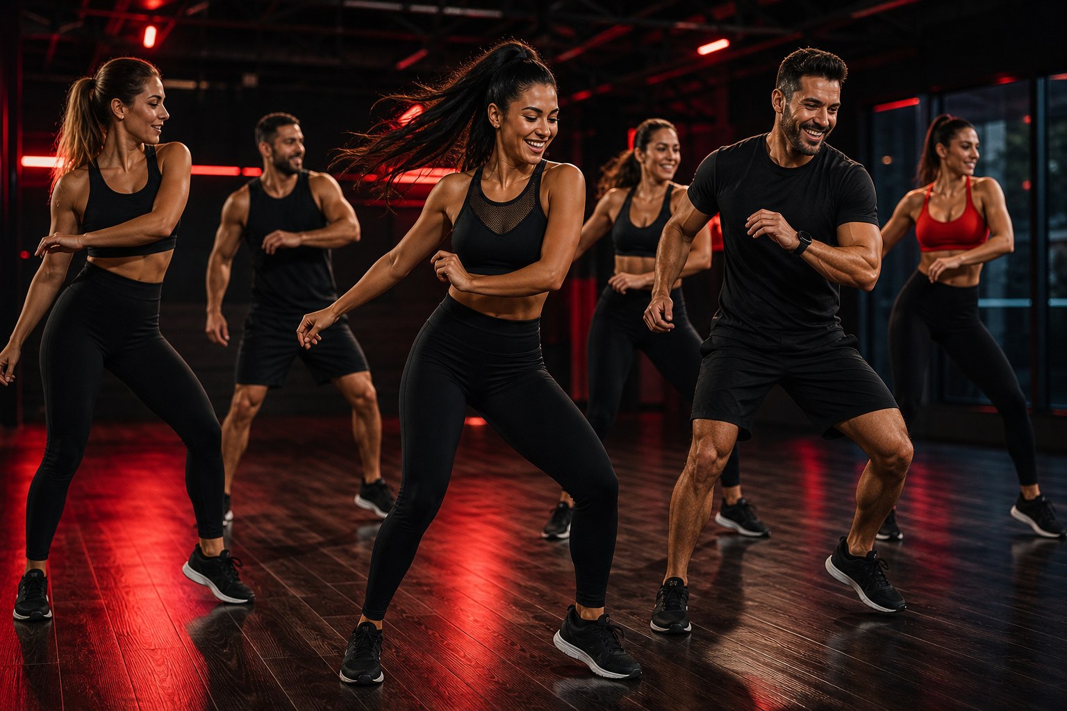 Aula coletiva de Fitdance na academia