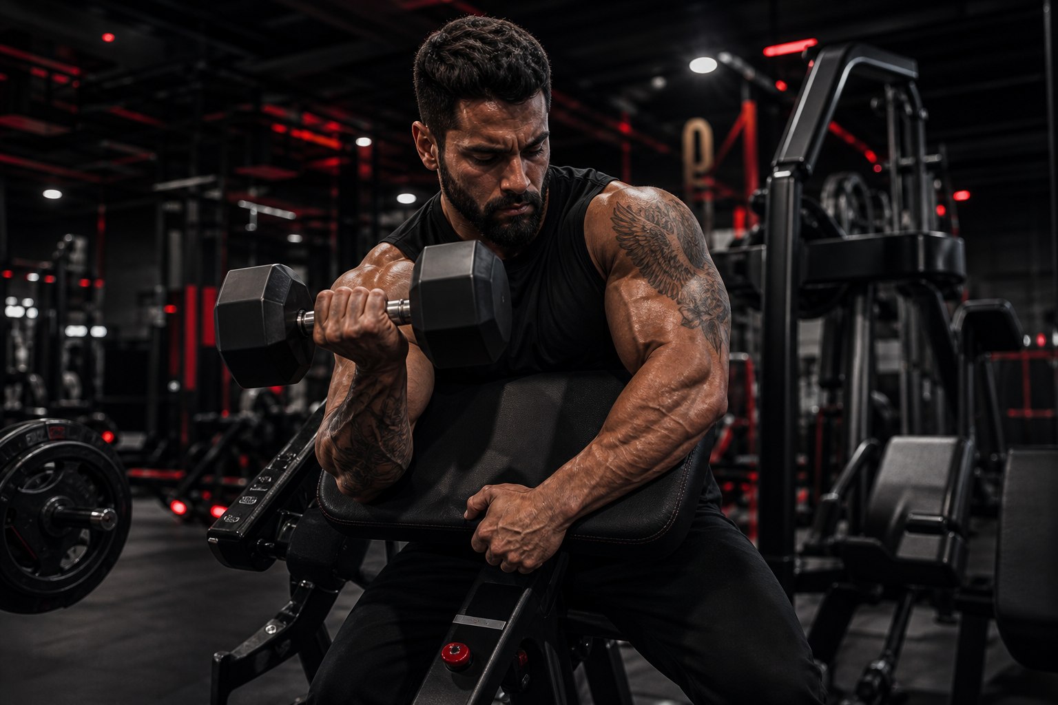 Aluno treinando musculação com equipamentos modernos